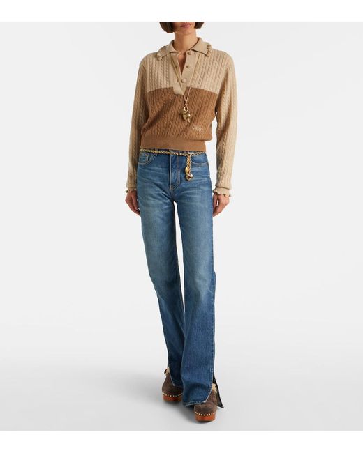Chloé Brown Jeanette Suede Shearling-Lined Clogs