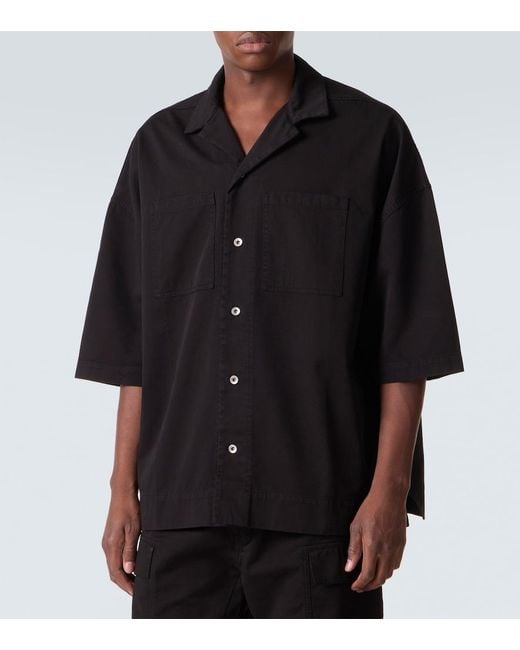 Rick Owens Black Magnum Tommy Oversized Cotton Twill Shirt for men