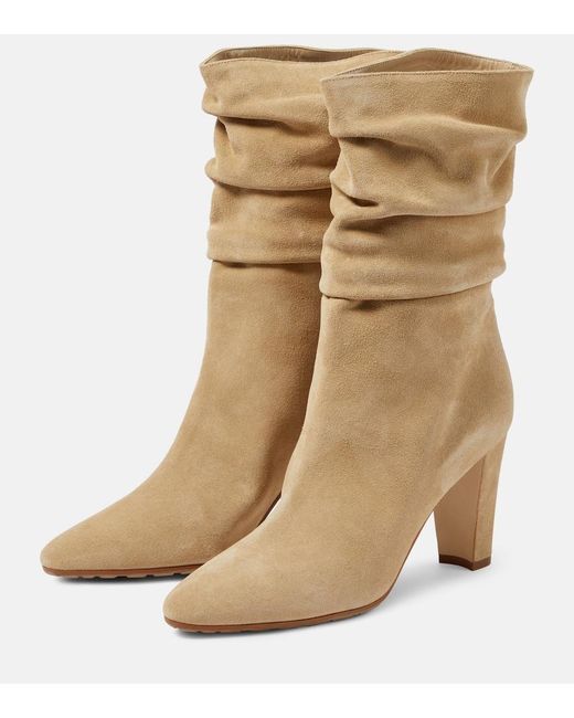Manolo Blahnik Natural Calasso Suede Ankle Boots