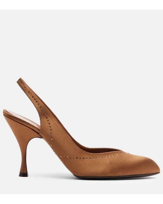 Herbert Levine Brown Star Dust 95 Embellished Satin Slingback Pumps