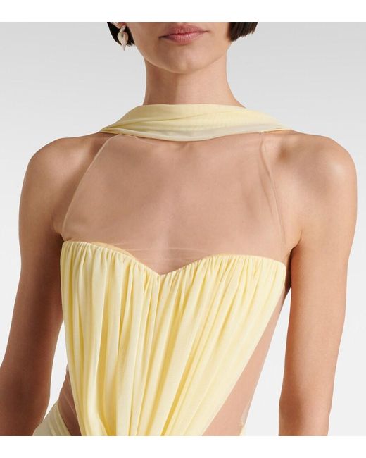 David Koma Metallic Ruched Halterneck Gown