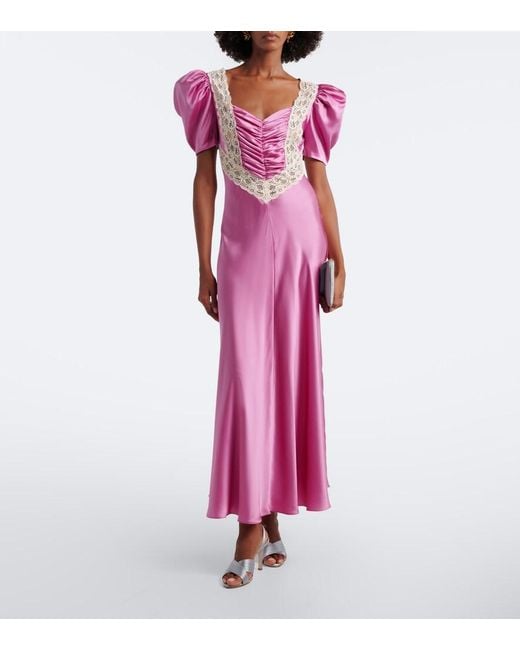 Rodarte Pink Lace-Trimmed Silk Maxi Dress