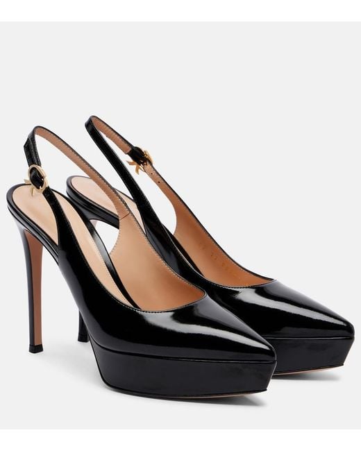 Gianvito Rossi Black Dasha 115 Patent Leather Platform Slingback Pumps