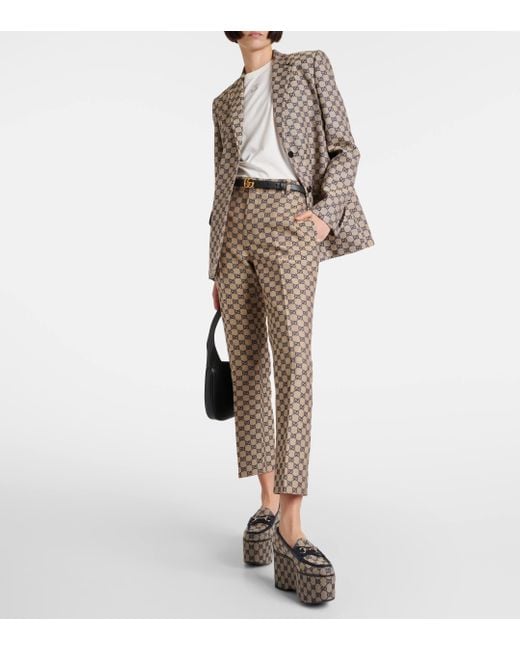 Gucci Multicolor Gg Canvas Linen-Blend Blazer