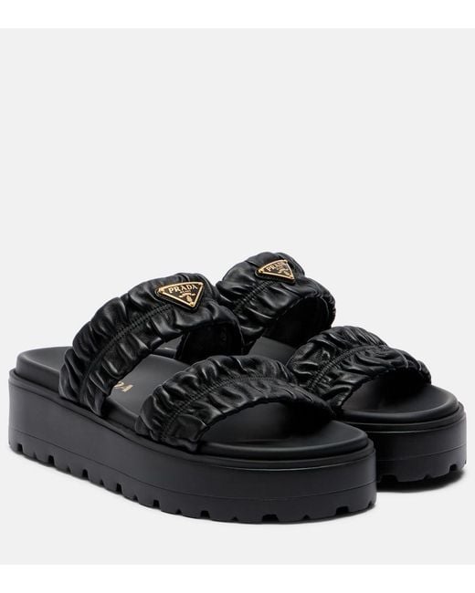 Prada Black Matelasse Leather Platform Sandals