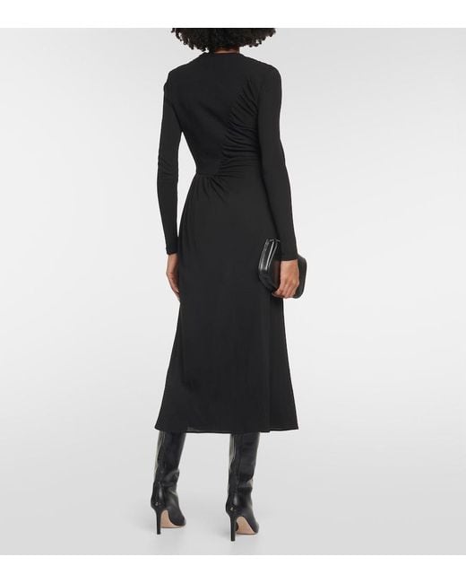 Tory Burch Black Ruched Midi Dress