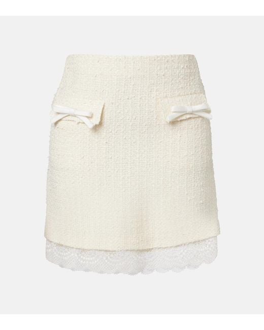 Self-Portrait White Lace-Trimmed Boucle Miniskirt