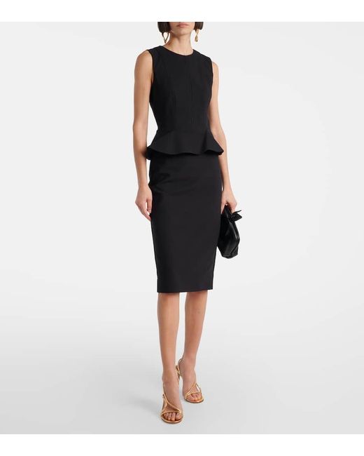 Max Mara Black Jersey Peplum-Detail Midi Dress