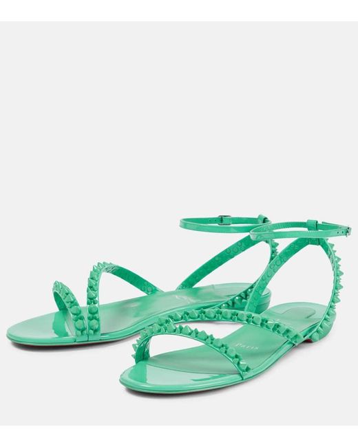 Christian Louboutin Green Sandalen Mafaldina Spikes Aus Lackleder