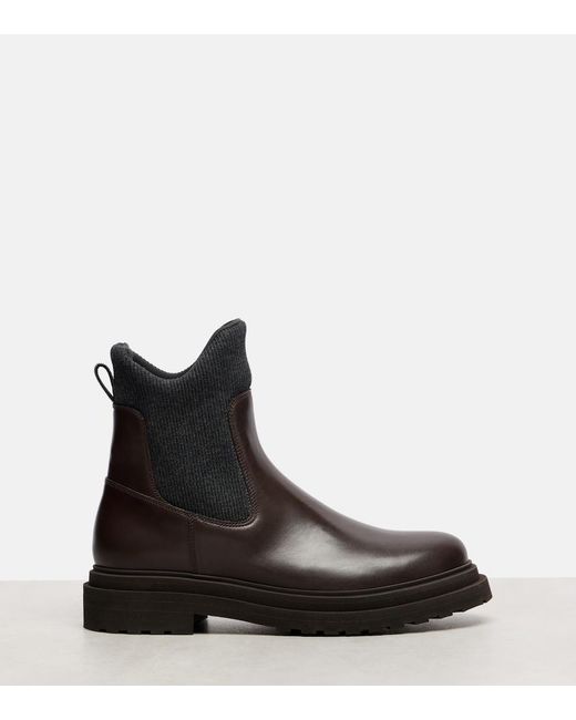 Brunello Cucinelli Black Leather Sock Boots