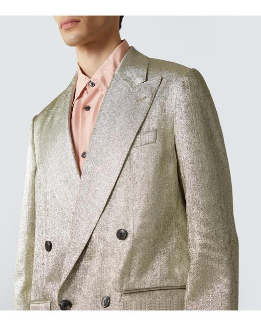 Dries Van Noten Natural Double-Breasted Lame Coat for men