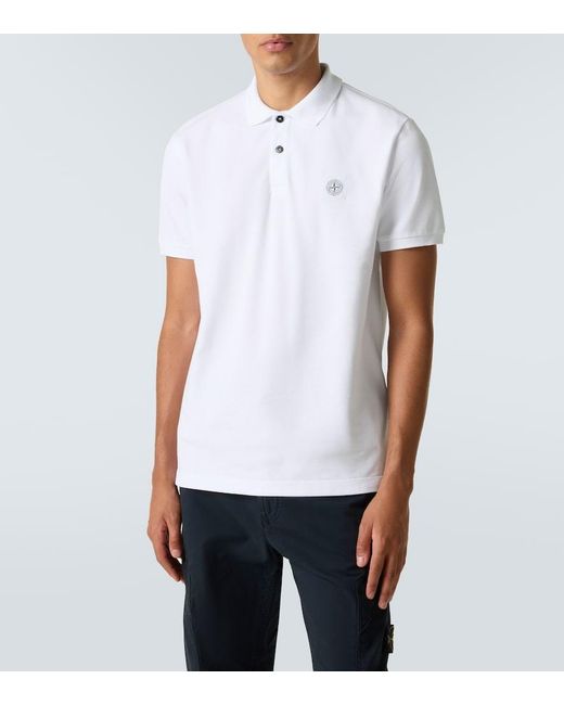 Stone Island White Compass Cotton Pique Polo Shirt for men