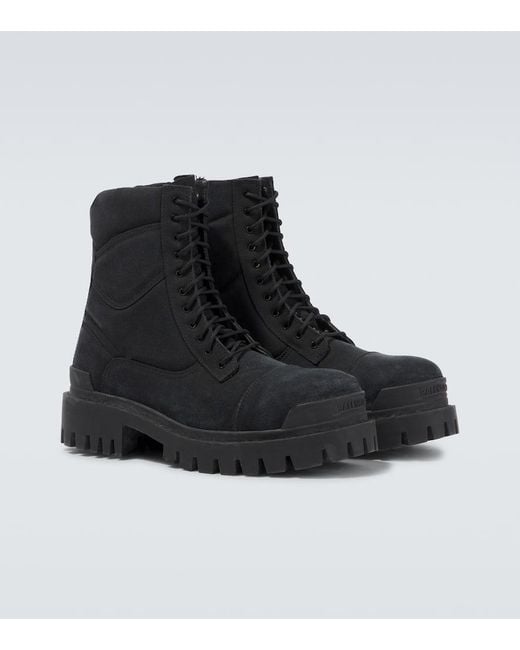 Balenciaga Black Combat Strike Canvas Lace-Up Boots for men