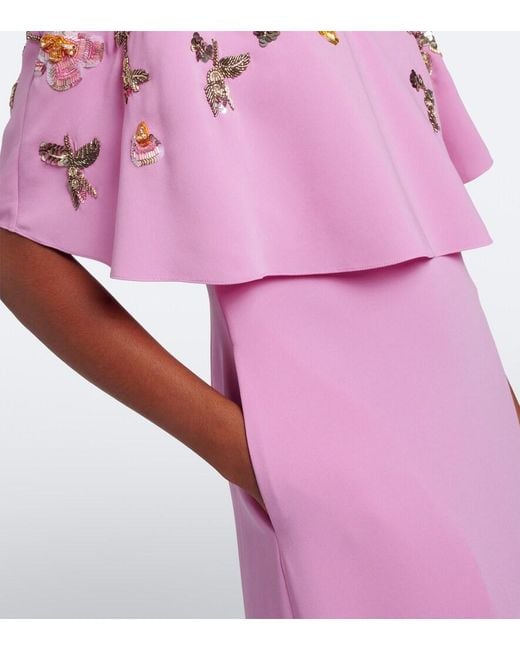 Oscar de la Renta Pink Caped Floral Silk-Blend Georgette Gown