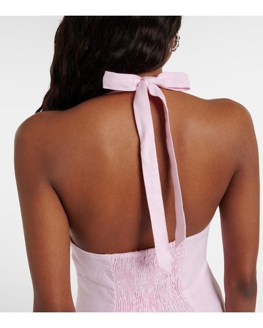 Faithfull The Brand Pink Murano Halterneck Linen Minidress