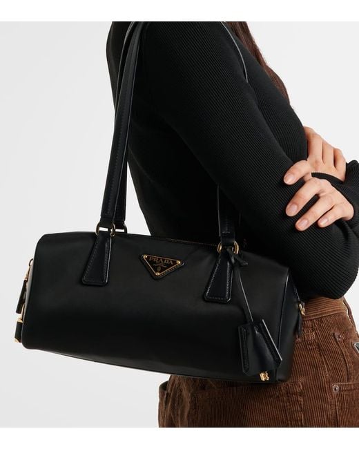 Prada Black Re-Nylon Medium Leather Tote Bag