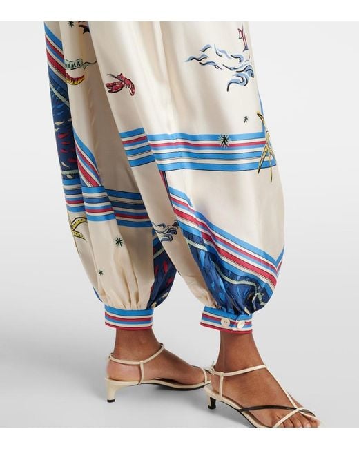 ALÉMAIS Blue Apollo Printed Cropped Silk Satin Balloon Pants