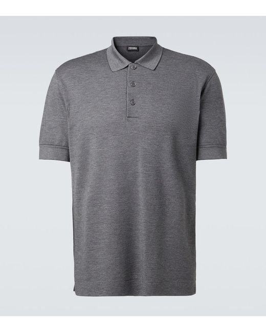 Zegna Gray Cotton And Silk Pique Polo Shirt for men