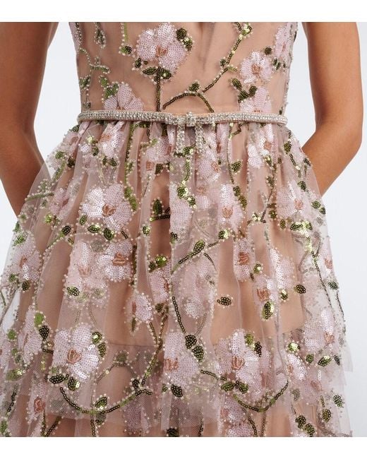 Self-Portrait Natural Belted Embellished Cocktail Dress