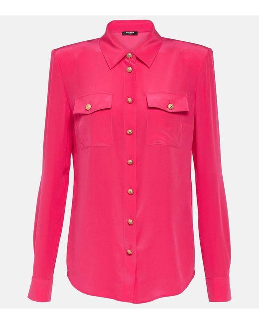 Balmain Pink Hemd aus Crepe de Chine aus Seide