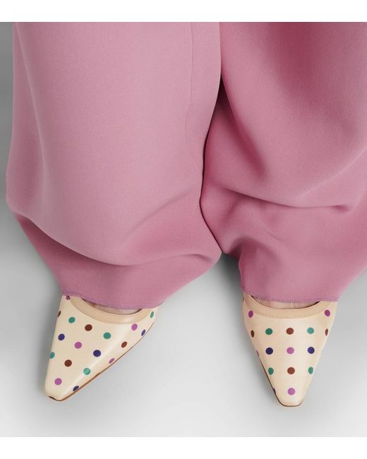 Manolo Blahnik Natural Filotas Leather-Trimmed Polka-Dot Ballet Flats