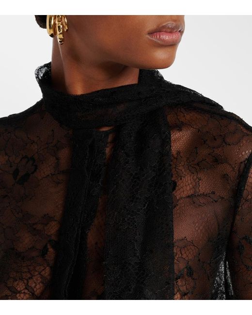 Valentino Black Scarf-Detail Floral Lace Blouse