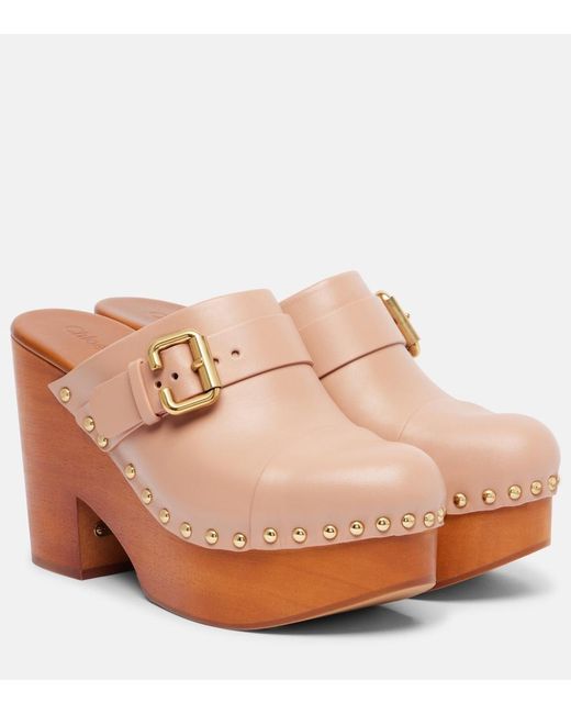 Chloé Brown Jeannette 80 Studded Leather Clogs