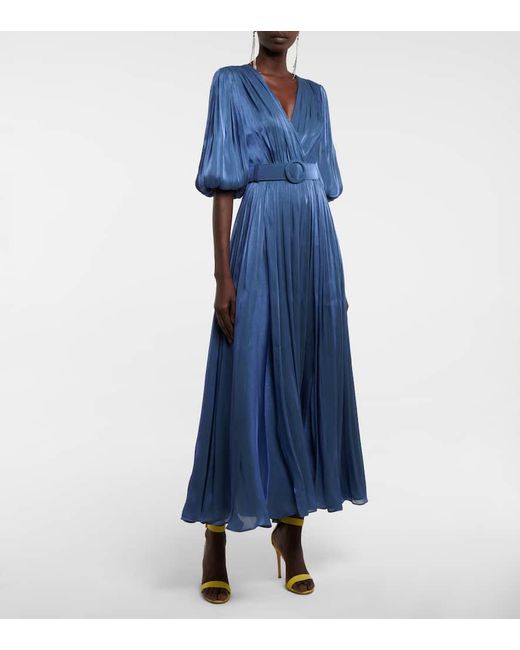 Costarellos Blue Brennie Pleated Woven Maxi Dress