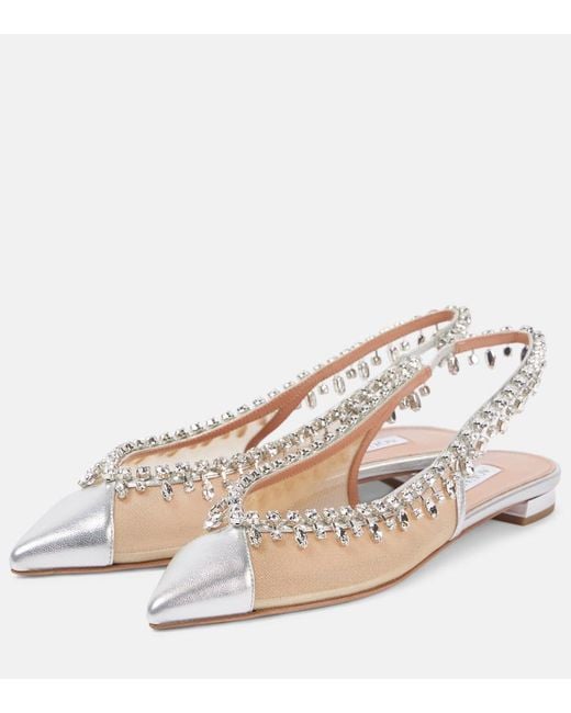 Aquazzura Natural Temptation Crystal Mesh Slingback Flats