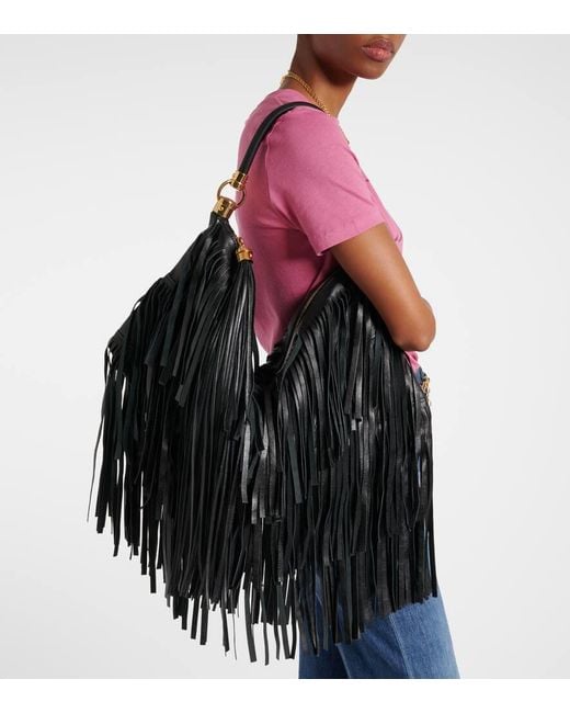 Chloé Black Foulard Fringed Leather Shoulder Bag