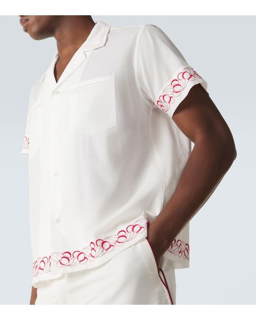 Bode White Embroidered Cotton Poplin Bowling Shirt for men