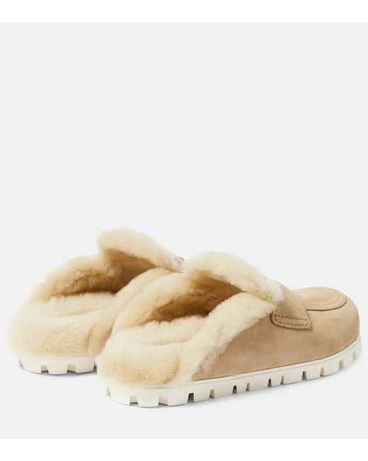 Miu Miu Natural Shearling-Lined Suede Slippers