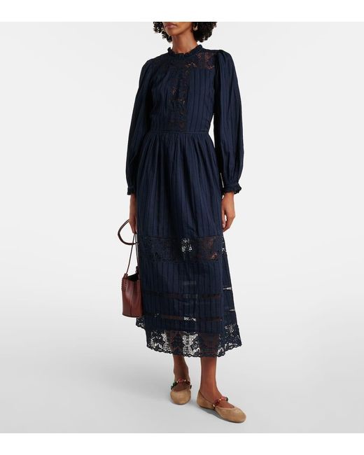 Ulla Johnson Blue Midikleid Amelie Aus Spitze Und Baumwolle