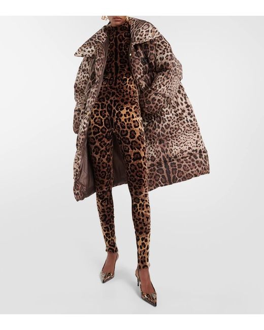 Dolce & Gabbana Brown Leopard-print Puffer Coat