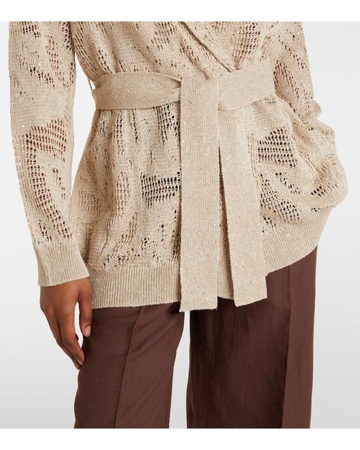 Brunello Cucinelli Natural Open-Knit Linen And Cotton Wrap Cardigan