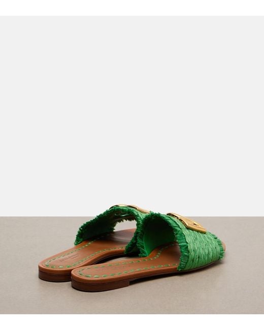 Dolce & Gabbana Green Dg Fringed Raffia-Effect Slides