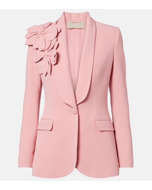 Elie Saab Pink Floral-Applique Cady Blazer