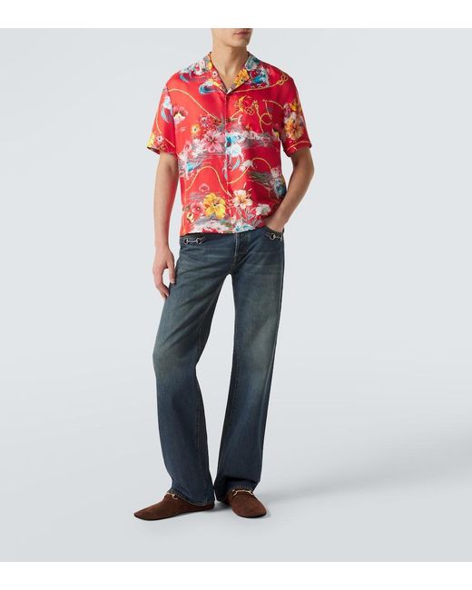 Gucci Red Floral Silk Twill Bowling Shirt for men