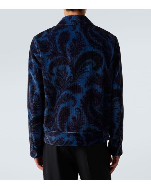 Etro Blue Printed Cotton Velvet Jacket for men