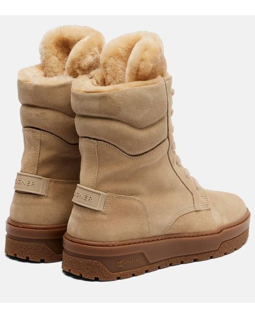 Bogner Natural Calgary Shearling-Lined Suede Lace-Up Boots