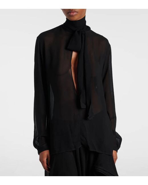 Blusa De Georgette De Seda Con Lazada Alaïa de color Black