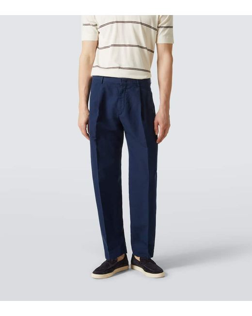 Slowear Blue Linen And Cotton Chinos for men