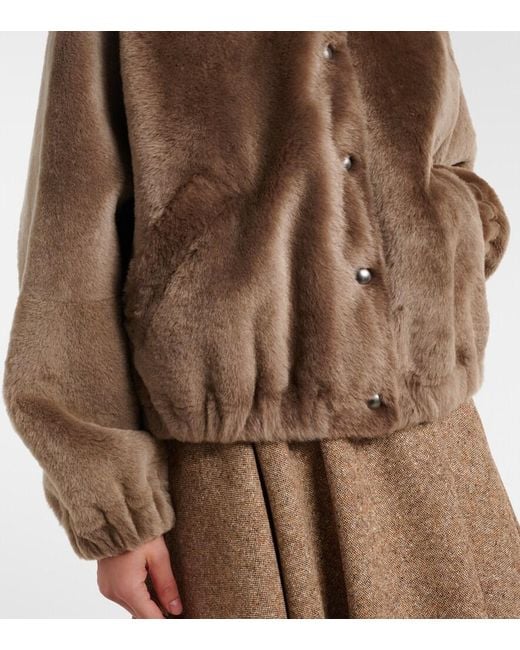 Brunello Cucinelli Brown Cashmere-Trimmed Shearling Bomber Jacket