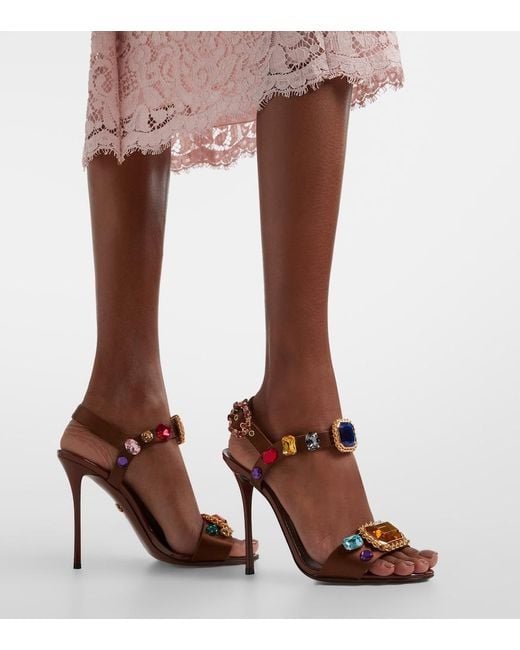 Dolce & Gabbana Brown Keira 2.0 Embellished Satin Sandals