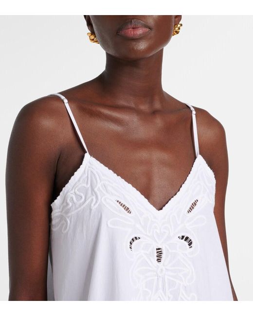 Juliet Dunn White Embroidered Cotton Poplin Midi Dress