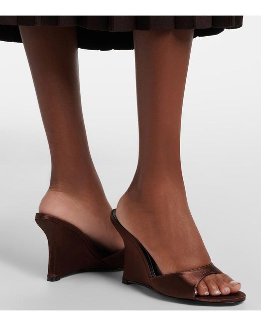 Staud Brown Brigitte Satin Wedge Mules