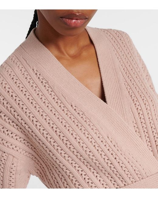 Max Mara Pink Belted Wool And Cashmere Cardigan
