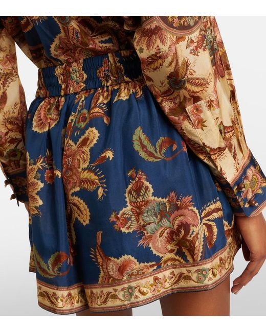 Zimmermann Blue Aster Printed Silk Shorts