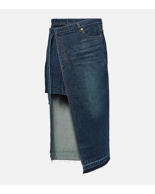 Sacai Blue Asymmetric Denim Midi Skirt