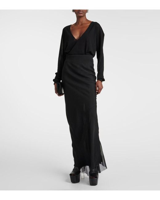 Rick Owens Black Silk Maxi Skirt